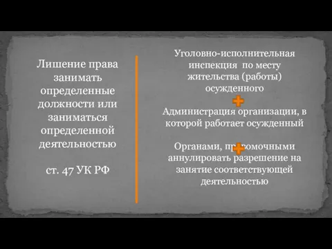 Лишение права занимать определенные должности или заниматься определенной деятельностью ст.