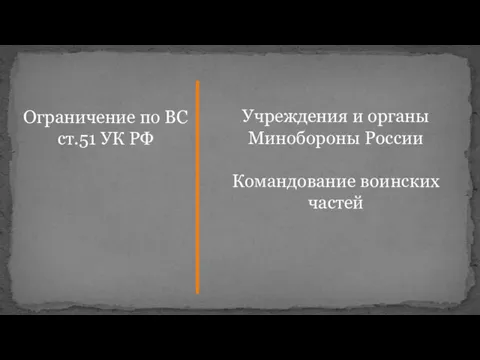 Ограничение по ВС ст.51 УК РФ Учреждения и органы Минобороны России Командование воинских частей