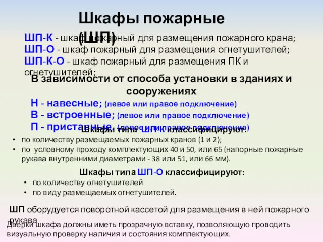 Шкафы пожарные (ШП) ШП-К - шкаф пожарный для размещения пожарного