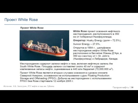 Проект White Rose Источник: А.Б. Золотухин, РГУ нефти и газа им. Губкина