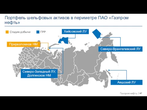 Портфель шельфовых активов в периметре ПАО «Газпром нефть» Северо-Западный ЛУ,