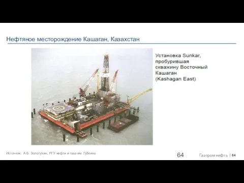 Нефтяное месторождение Кашаган, Казахстан стр. Источник: А.Б. Золотухин, РГУ нефти и газа им. Губкина