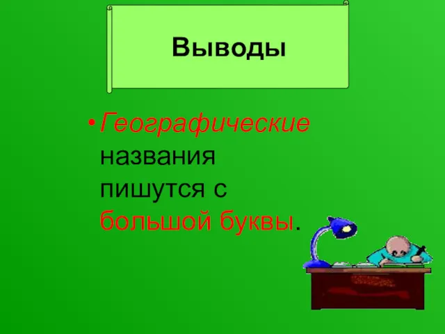 Выводы Географические названия пишутся с большой буквы. Выводы