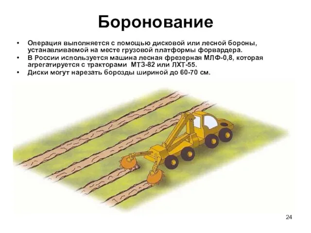 Боронование Операция выполняется с помощью дисковой или лесной бороны, устанавливаемой