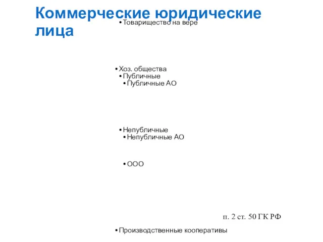 Коммерческие юридические лица Коммерческие юридические лица корпоративные Крест.-фермерские хозяйства Хоз.