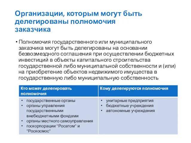 Полномочия государственного или муниципального заказчика могут быть делегированы на основании