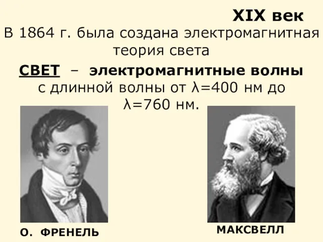 СВЕТ – электромагнитные волны с длинной волны от λ=400 нм