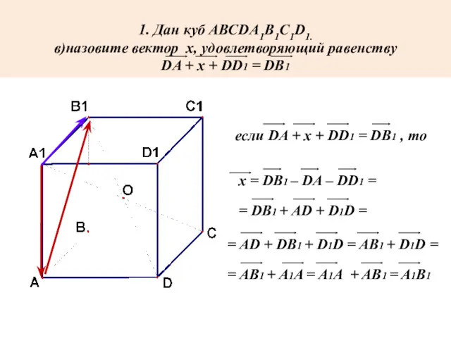 1. Дан куб АВСDА1В1С1D1. в)назовите вектор х, удовлетворяющий равенству DA