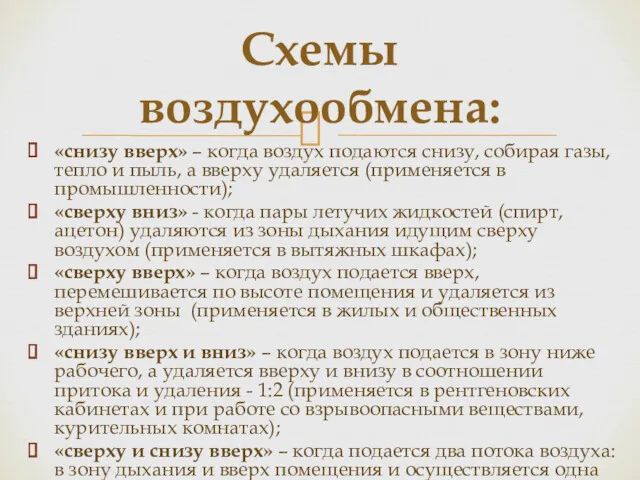 «снизу вверх» – когда воздух подаются снизу, собирая газы, тепло