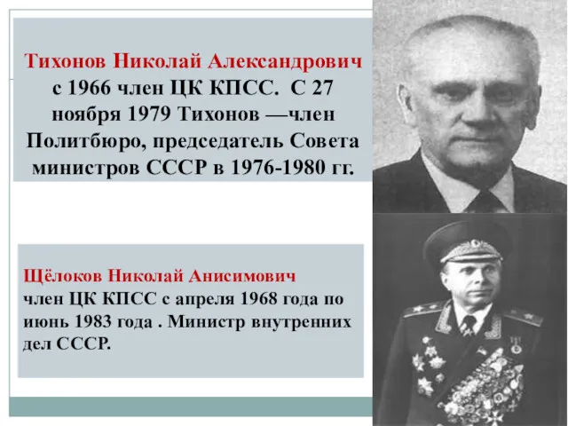 Тихонов Николай Александрович с 1966 член ЦК КПСС. С 27