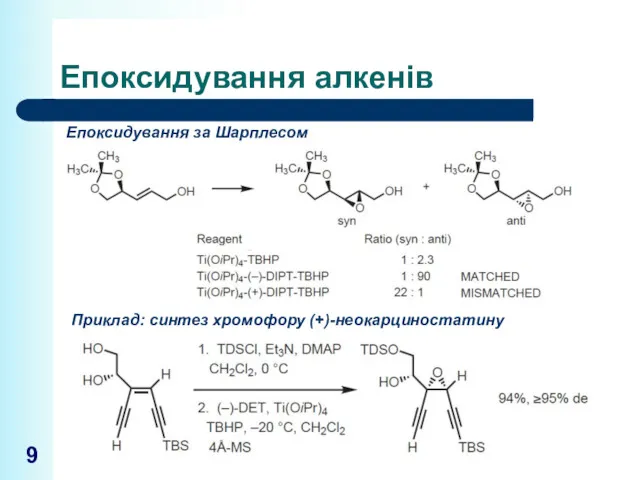 Епоксидування алкенів Епоксидування за Шарплесом Приклад: синтез хромофору (+)-неокарциностатину