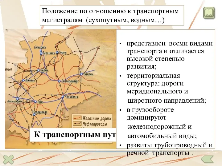 Положение по отношению к транспортным магистралям (сухопутным, водным…) К транспортным