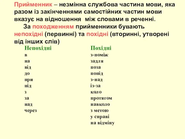 Прийменник – незмінна службова частина мови, яка разом із закінченнями