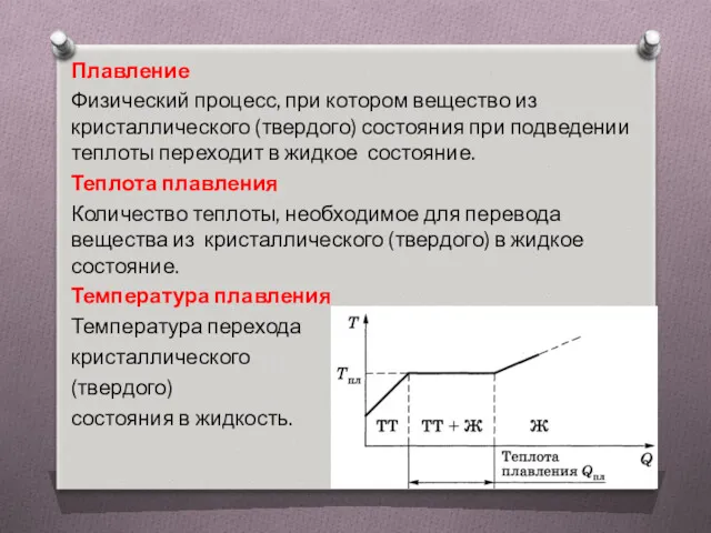 Плавление Физический процесс, при котором вещество из кристаллического (твердого) состояния