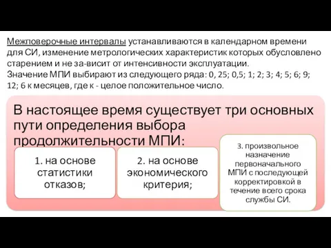 Межповерочные интервалы устанавливаются в календарном времени для СИ, изменение метрологических