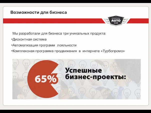 Возможности для бизнеса Мы разработали для бизнеса три уникальных продукта: