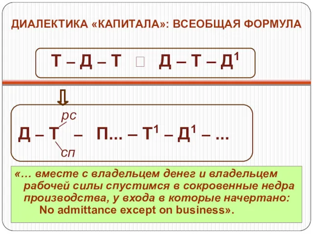 ДИАЛЕКТИКА «КАПИТАЛА»: ВСЕОБЩАЯ ФОРМУЛА Т – Д – Т ?