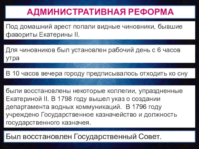 АДМИНИСТРАТИВНАЯ РЕФОРМА Для чиновников был установлен рабочий день с 6