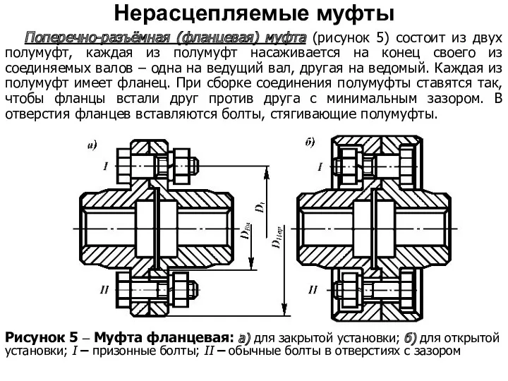 Рисунок 5 – Муфта фланцевая: а) для закрытой установки; б)