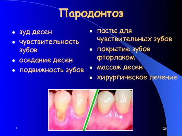 * Пародонтоз зуд десен чувствительность зубов оседание десен подвижность зубов