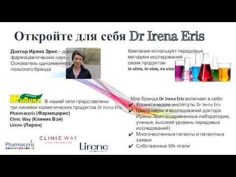 Откройте для себя Dr Irena Eris Доктор Ирена Эрис – доктор фармацевтических наук.