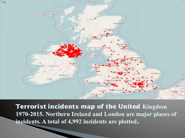 Terrorist incidents map of the United Kingdom 1970-2015. Northern Ireland