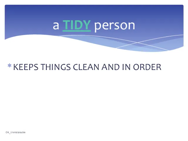 KEEPS THINGS CLEAN AND IN ORDER a TIDY person OK_Unmistakable