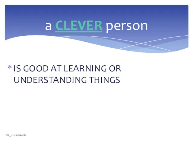 IS GOOD AT LEARNING OR UNDERSTANDING THINGS a CLEVER person OK_Unmistakable