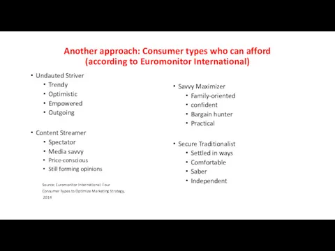 Another approach: Consumer types who can afford (according to Euromonitor