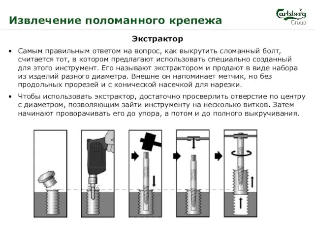 Извлечение поломанного крепежа Экстрактор Самым правильным ответом на вопрос, как