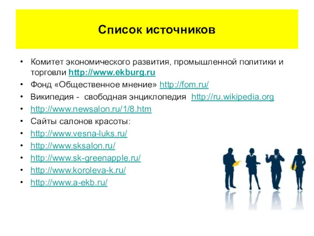 Список источников Комитет экономического развития, промышленной политики и торговли http://www.ekburg.ru