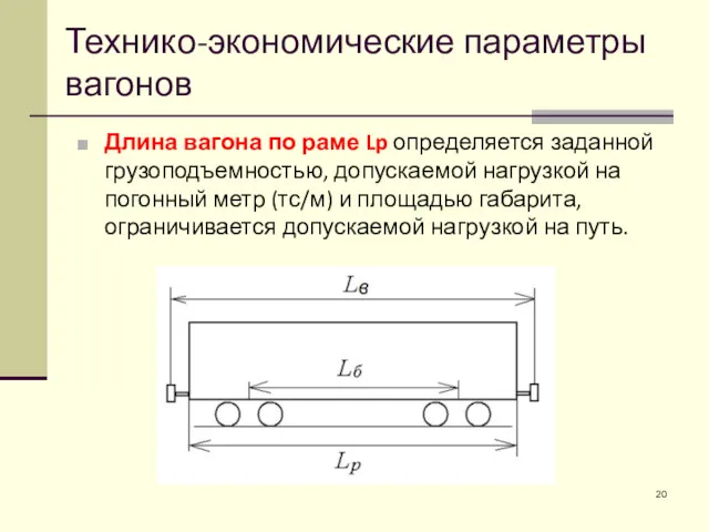 Длина вагона по раме Lp определяется заданной грузоподъемностью, допускаемой нагрузкой на погонный метр