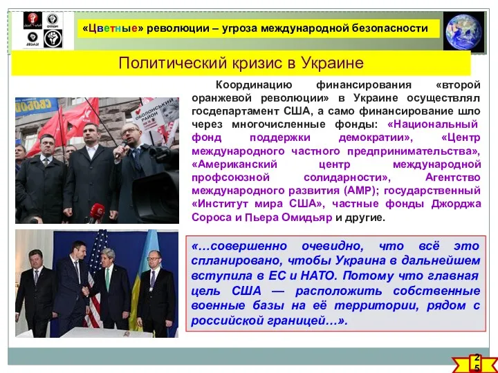 «Цветные» революции – угроза международной безопасности Политический кризис в Украине