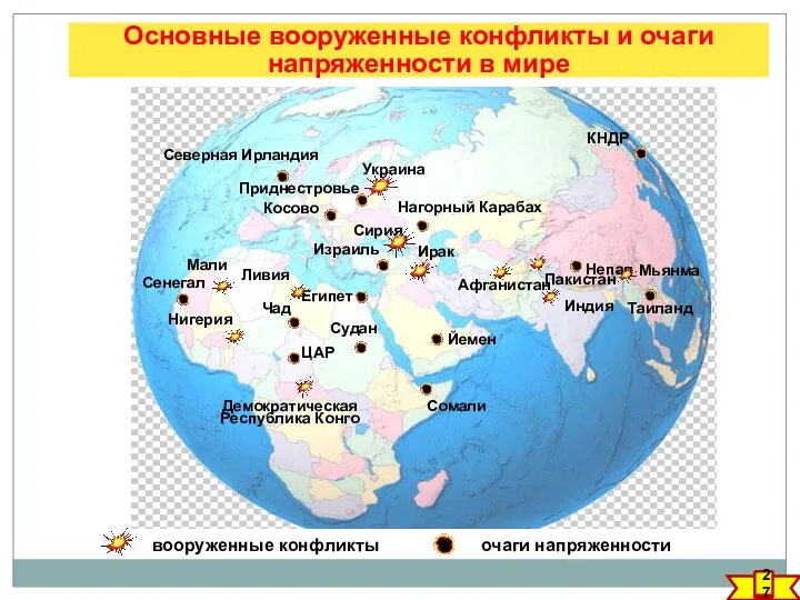 Основные вооруженные конфликты и очаги напряженности в мире вооруженные конфликты