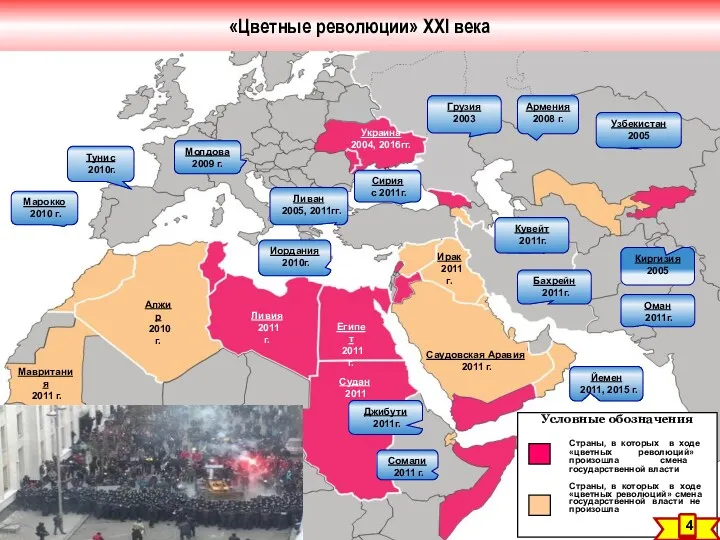 1 Условные обозначения Страны, в которых в ходе «цветных революций»