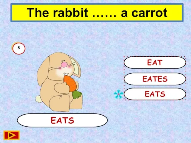 EATS EATS EATES EAT 8 The rabbit …… a carrot