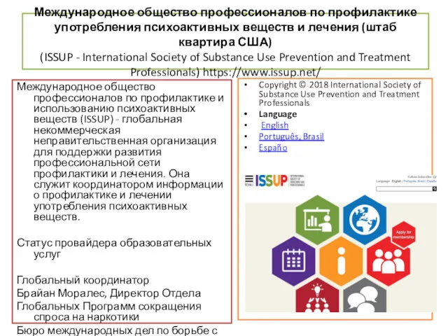 Международное общество профессионалов по профилактике употребления психоактивных веществ и лечения (штаб квартира США)