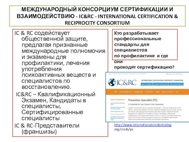 МЕЖДУНАРОДНЫЙ КОНСОРЦИУМ СЕРТИФИКАЦИИ И ВЗАИМОДЕЙСТВИЮ - IC&RC - INTERNATIONAL CERTIFICATION & RECIPROCITY CONSORTIUM