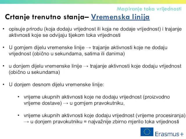 Crtanje trenutno stanja– Vremenska linija Mapiranje toka vrijednosti opisuje prirodu