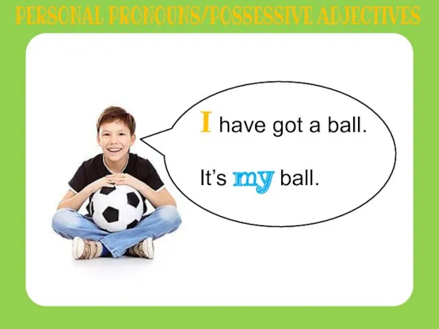 I have got a ball. It’s my ball. PERSONAL PRONOUNS/POSSESSIVE ADJECTIVES