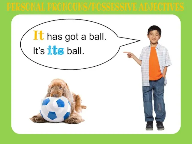 It has got a ball. It’s its ball. PERSONAL PRONOUNS/POSSESSIVE ADJECTIVES