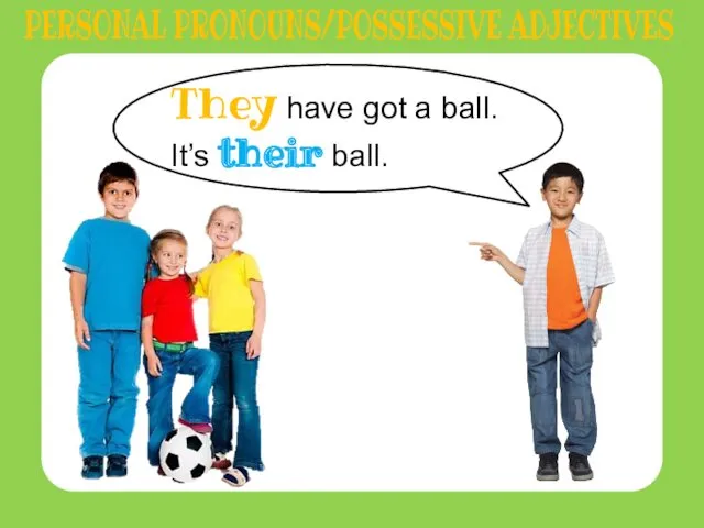 They have got a ball. It’s their ball. PERSONAL PRONOUNS/POSSESSIVE ADJECTIVES