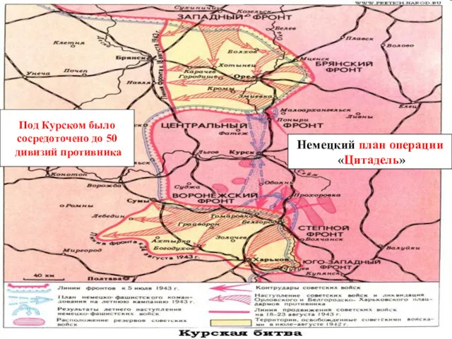 Битва на Курской дуге Под Курском было сосредоточено до 50 дивизий противника Немецкий план операции «Цитадель»