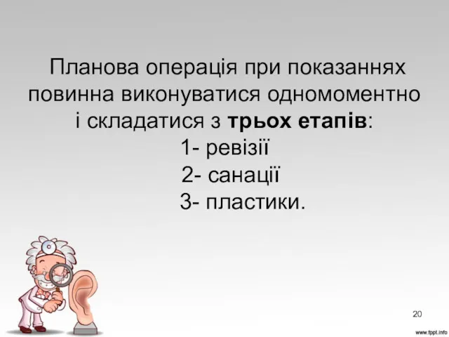 Планова операція при показаннях повинна виконуватися одномоментно і складатися з