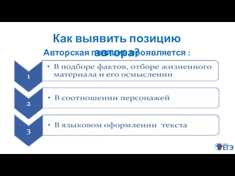 Как выявить позицию автора? Авторская позиция проявляется :