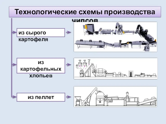 Технологические схемы производства чипсов из сырого картофеля из картофельных хлопьев из пеллет