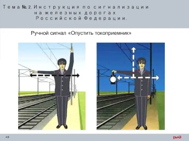Тема № 2. Инструкция по сигнализации на железных дорогах Российской Федерации. Ручной сигнал «Опустить токоприемник»