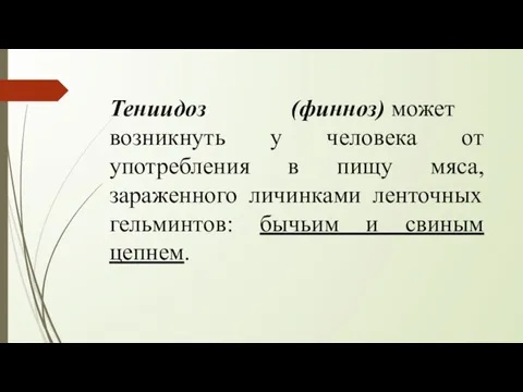 Тениидоз (финноз) может возникнуть у человека от употребления в пищу