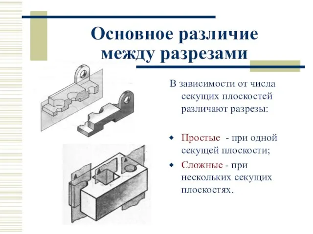 Основное различие между разрезами В зависимости от числа секущих плоскостей