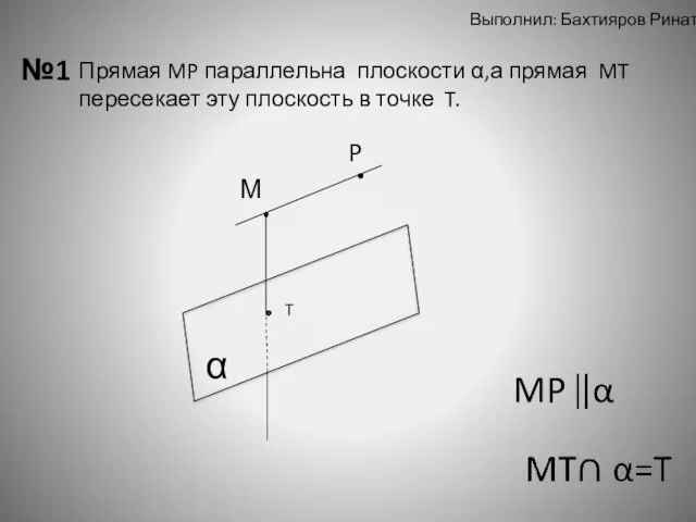 Выполнил: Бахтияров Ринат №1 α М P Прямая MP параллельна